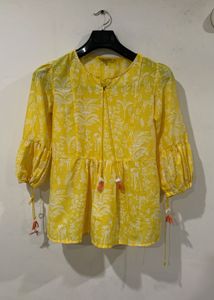 Yellow Botanical Print Top