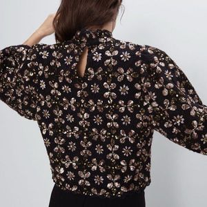ZARA Embroidered Sequins Embellished Blouse