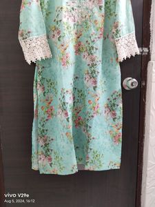 Embroidery Crocia Lace Floral Print Kurti