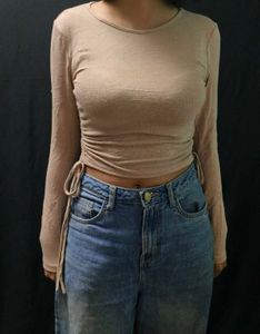Beige Long Sleeve Crop Top