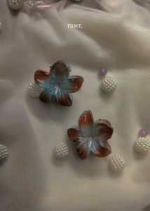 Blue And Orange Floral Hair Clips-1pc