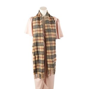Beige Checkered Winter Scarf with Fringes