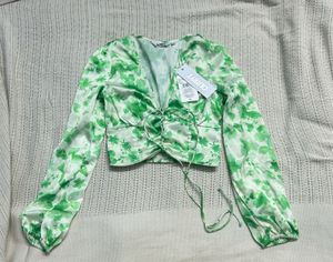 Satin Floral Tie-Front Crop Top