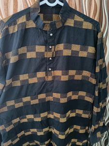 Pure Cotton Black with Golden Horizontal lining Mens Kurta with Length 39 ,Chest 22 ,Waist 20