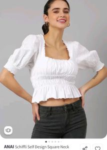 Cute White square neck Top