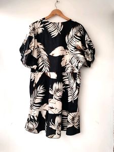 Tropical Printed Deep V Neck Plus Size Dress Women