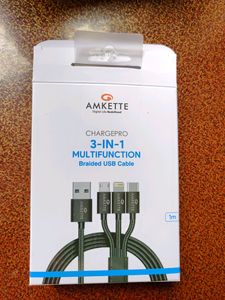 Amkette 3 In 1 Braided Usb Cable(Brand New)