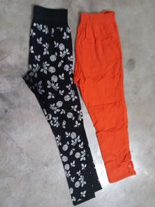 Leggings Bundle - Orange fancy &amp; Floral Black
