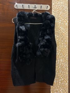 Fur Trim Knit Vest