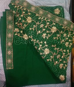 Georgette Green Heavy saree With Beautiful Design