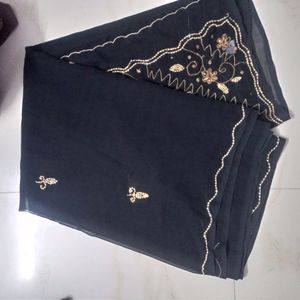 Elegant Black Embroidered Saree