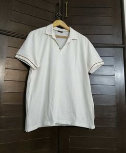Massimo Dutti Men White Cotton Polo Tshirt