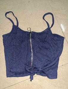 Blue Zipper Crop Top