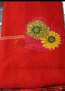 Elegant Red Floral Print Saree
