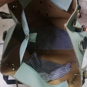 Mint Green Tote Bag with Gingham Lining