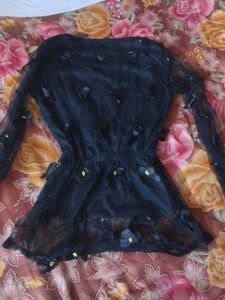 Black Floral Sheer Top