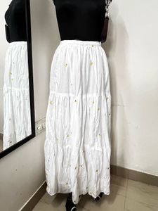 New White Long Skirt Mango Embroidered