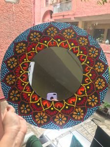 Hand-Painted Mandala Mirror Red And Orange