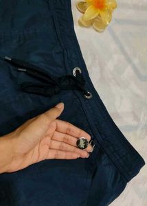 Blue Shorts With Adjustable Rope And Decor Stone