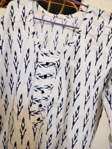 White Color Kurti With Black Prints