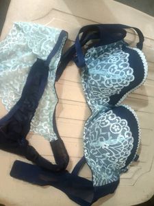 New & Unused Blue Lacy Demicup Bra And Panty Set