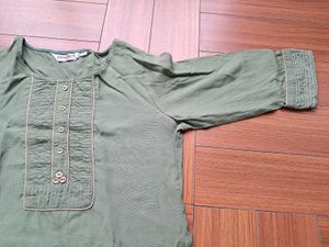 41) Olive Green Jaipur Kurti Top - Size M