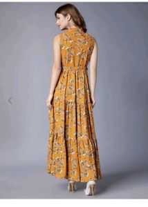Tokyo Talkies Women Mustard Colour Frilled Gown