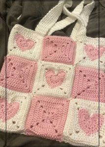 Heart Crochet Granny Square Tote