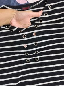 Striped Tee with Eyelet Detail
