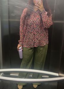 Sheer Floral Print Oversized Shirt