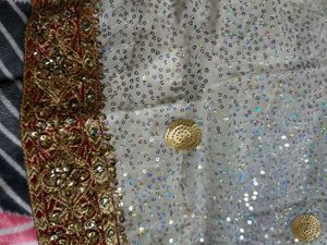 White N Red Stitched Saree