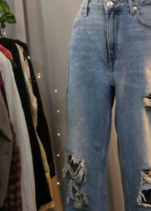 H&amp;M Distressed Wide Leg Jeans
