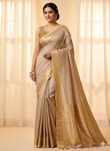Elegant Beige & Gold Saree