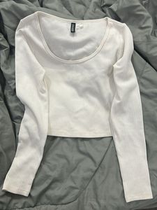 H&amp;m White Ribbed Top