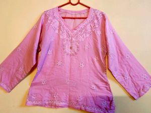 Pink Embroidered Tunic Top