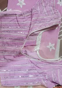 Pink Floral Cotton Saree with Blouse