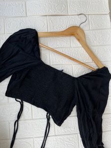 Black Drawstring Crop Top