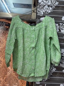 Floral Green Button-Up Top