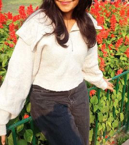 Pull Over Chain Beige Crop Sweater ✨