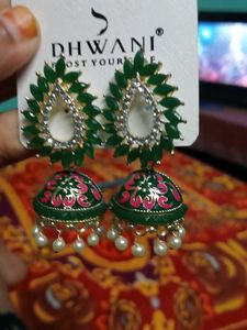 Green Jhumka Earrings