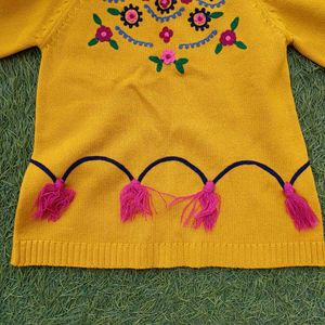 Pink &amp; Blue Kids Embroidered Yellow Sweater