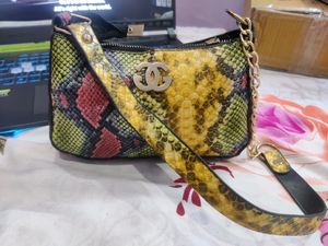Chanel Snake print Leather Hand Bag