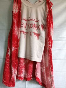 Girls&#39; Cute Top &amp; Skirt Set red and white to