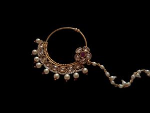 Bridal Nose Pin With Chain Copper Brass Material