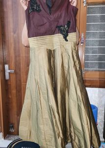 Long Party Wear Beautiful Brown Gown With Duppatta
