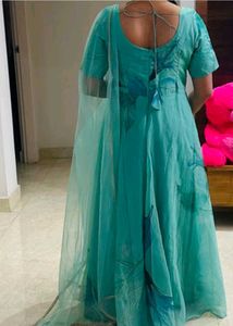 Sea Green Organza Frock With Dupatta- Feeding Dres