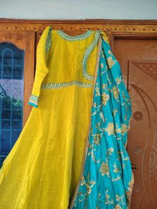 Elegant lime green & Blue Anarkali