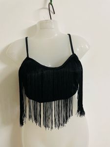 Women Black Fringe Top