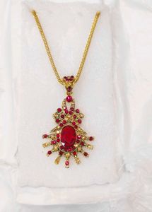 Vintage Red Gemstone Gold Tone Necklace