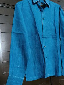 Zodiac Men Blue Pure Linen Shirt